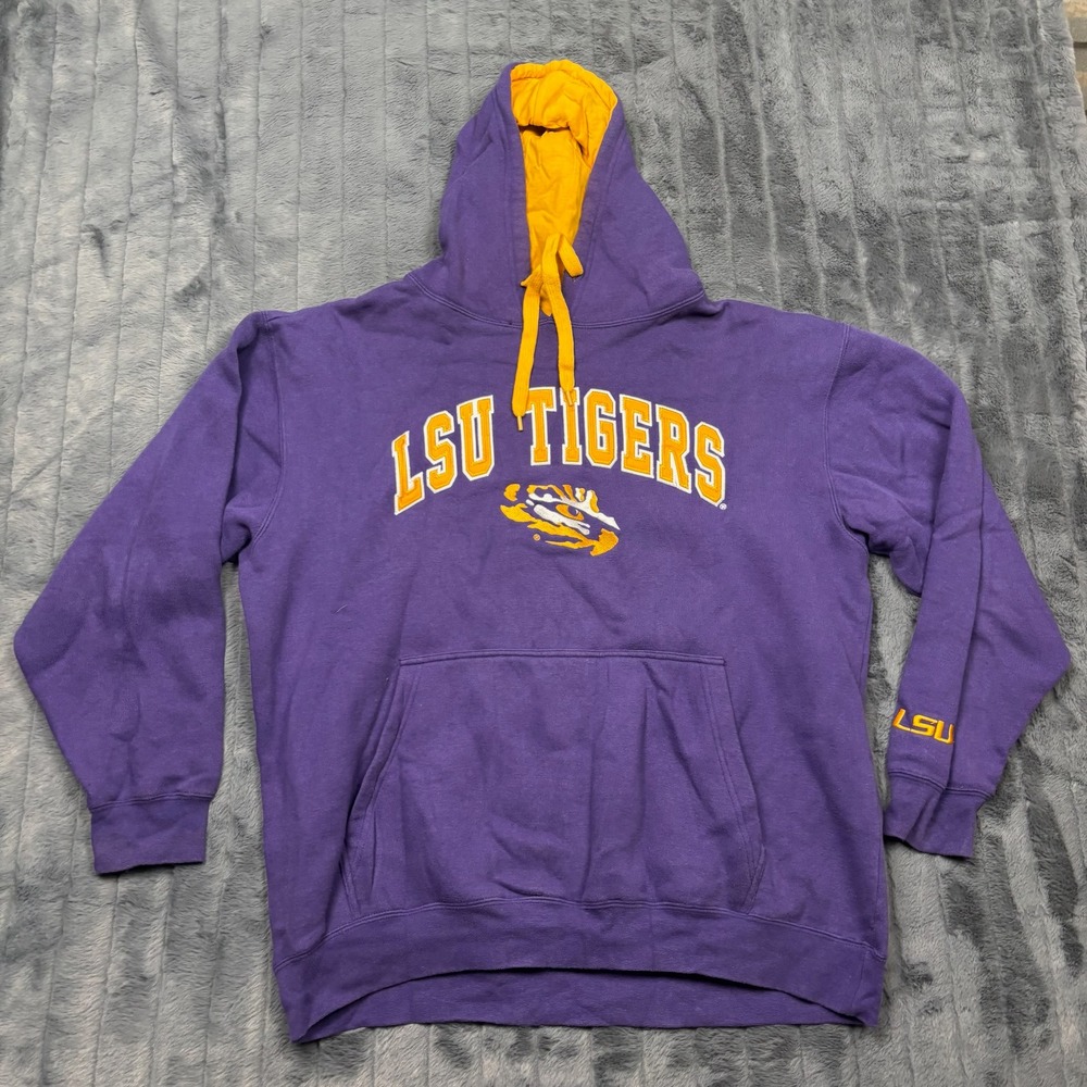 LSU Tigers Hoodie E5 Mens XL Purple Gold Louisiana State University Sweatshirt